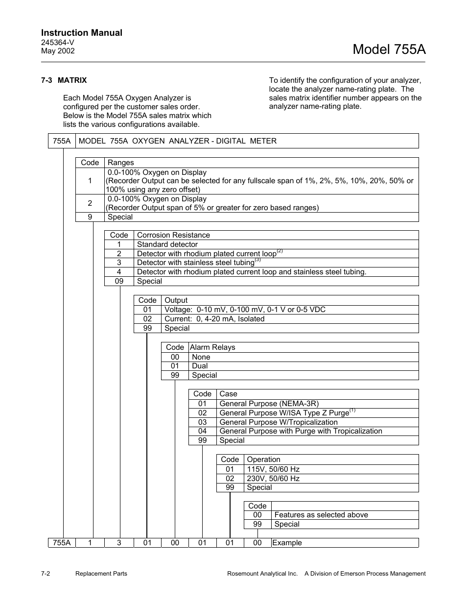 3 matrix, Model 755a | Emerson 755A User Manual | Page 78 / 90