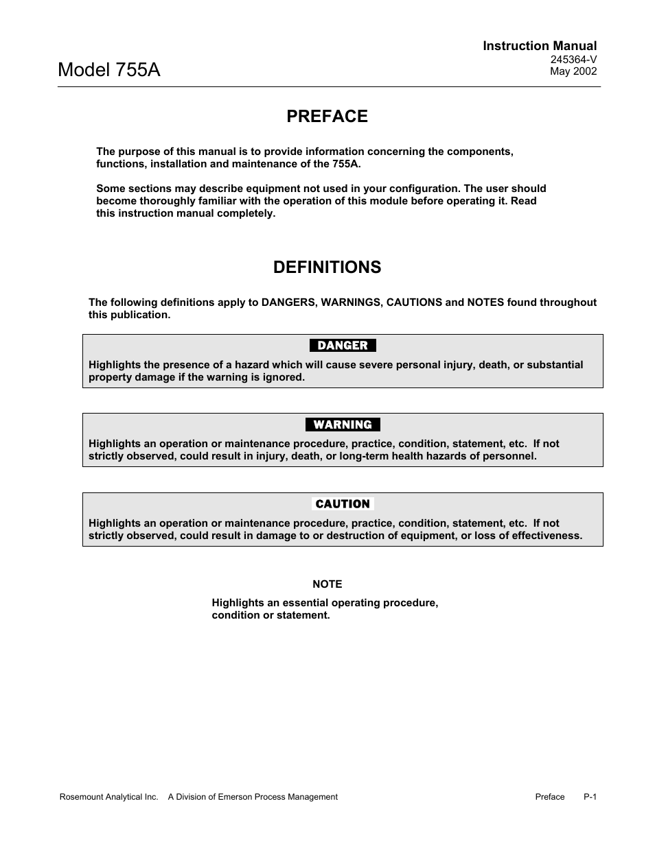 Preface, Definitions, Model 755a | Emerson 755A User Manual | Page 9 / 90