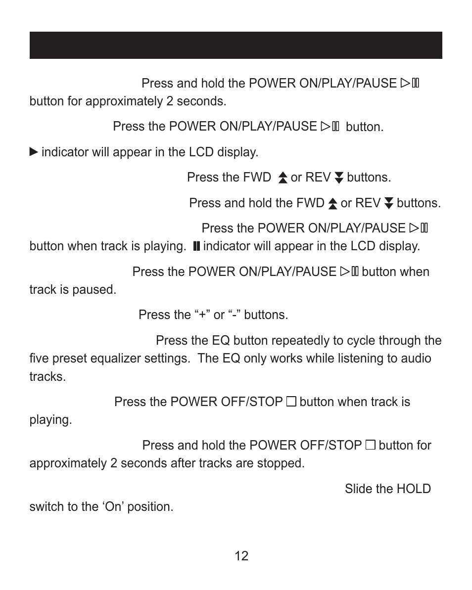 List of basic operations | Emerson MP205 User Manual | Page 12 / 28