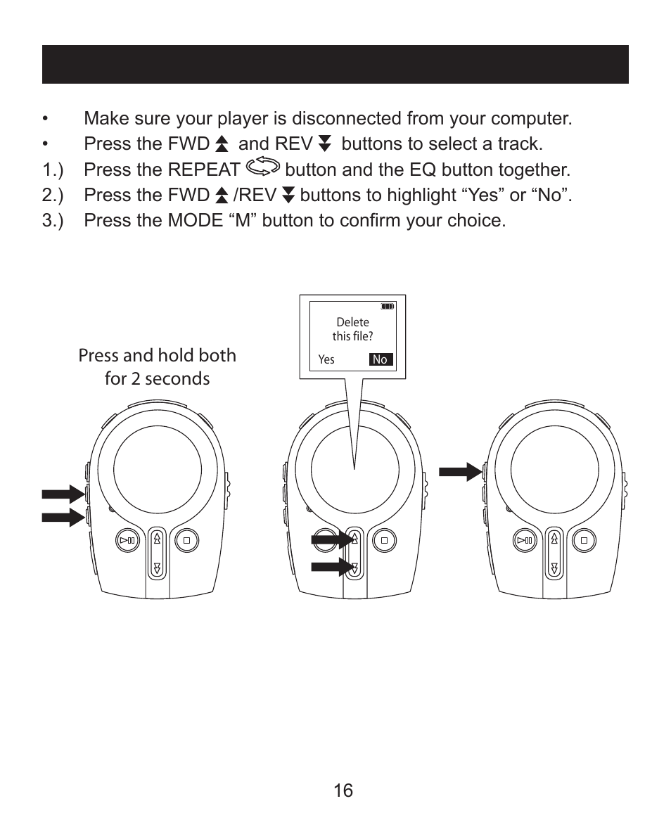 Delete a track directly from player | Emerson MP205 User Manual | Page 16 / 28