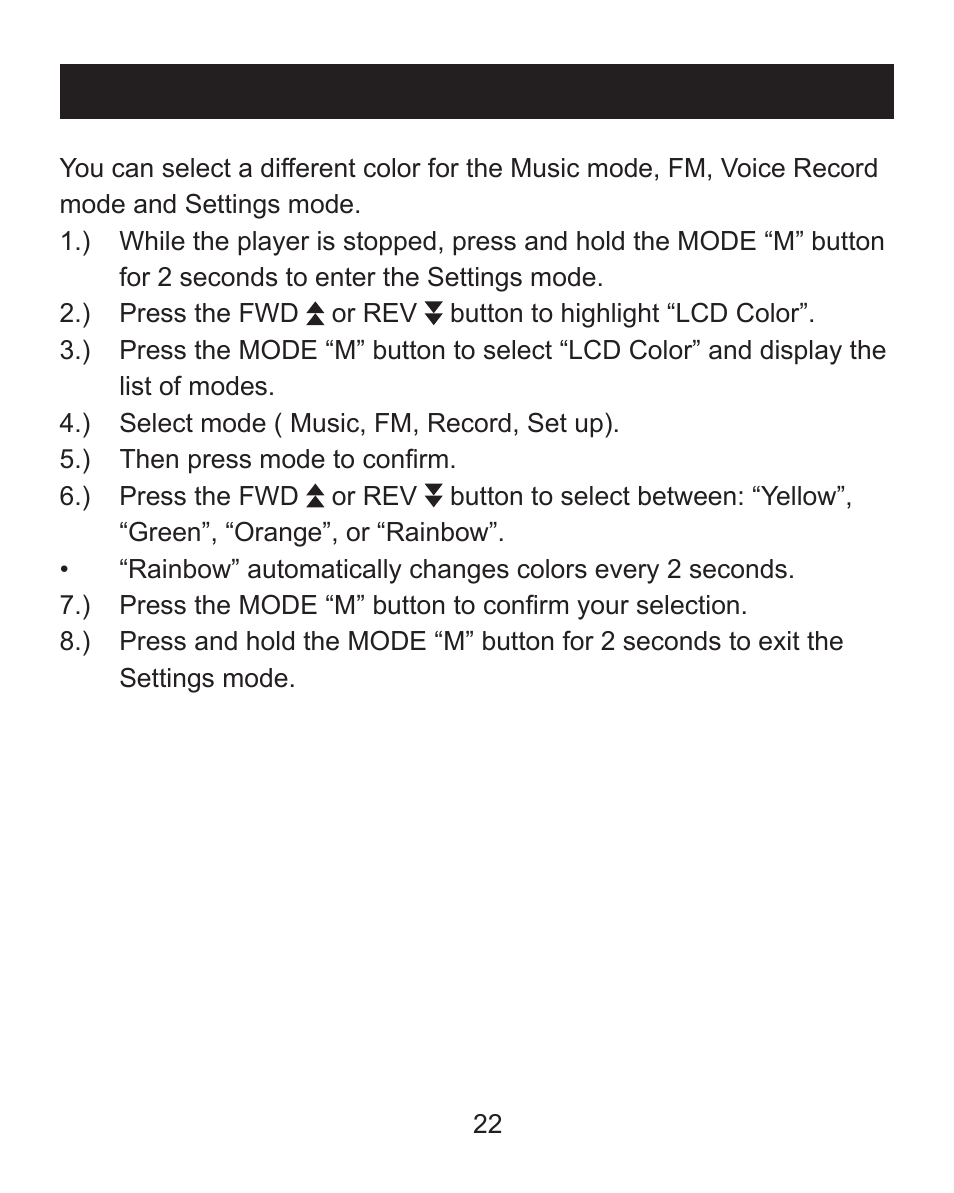 Change the display color | Emerson MP205 User Manual | Page 22 / 28