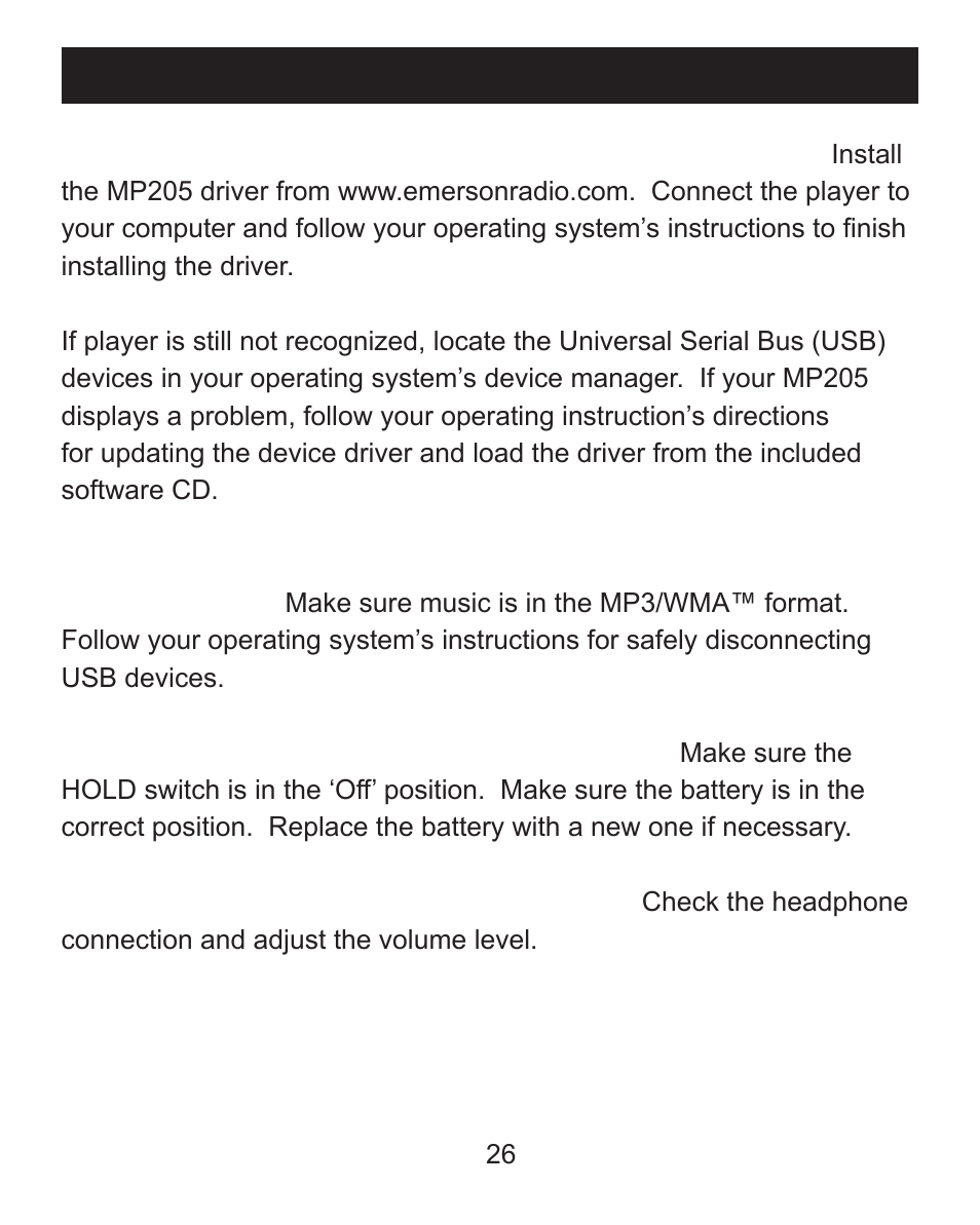 Troubleshooting | Emerson MP205 User Manual | Page 26 / 28
