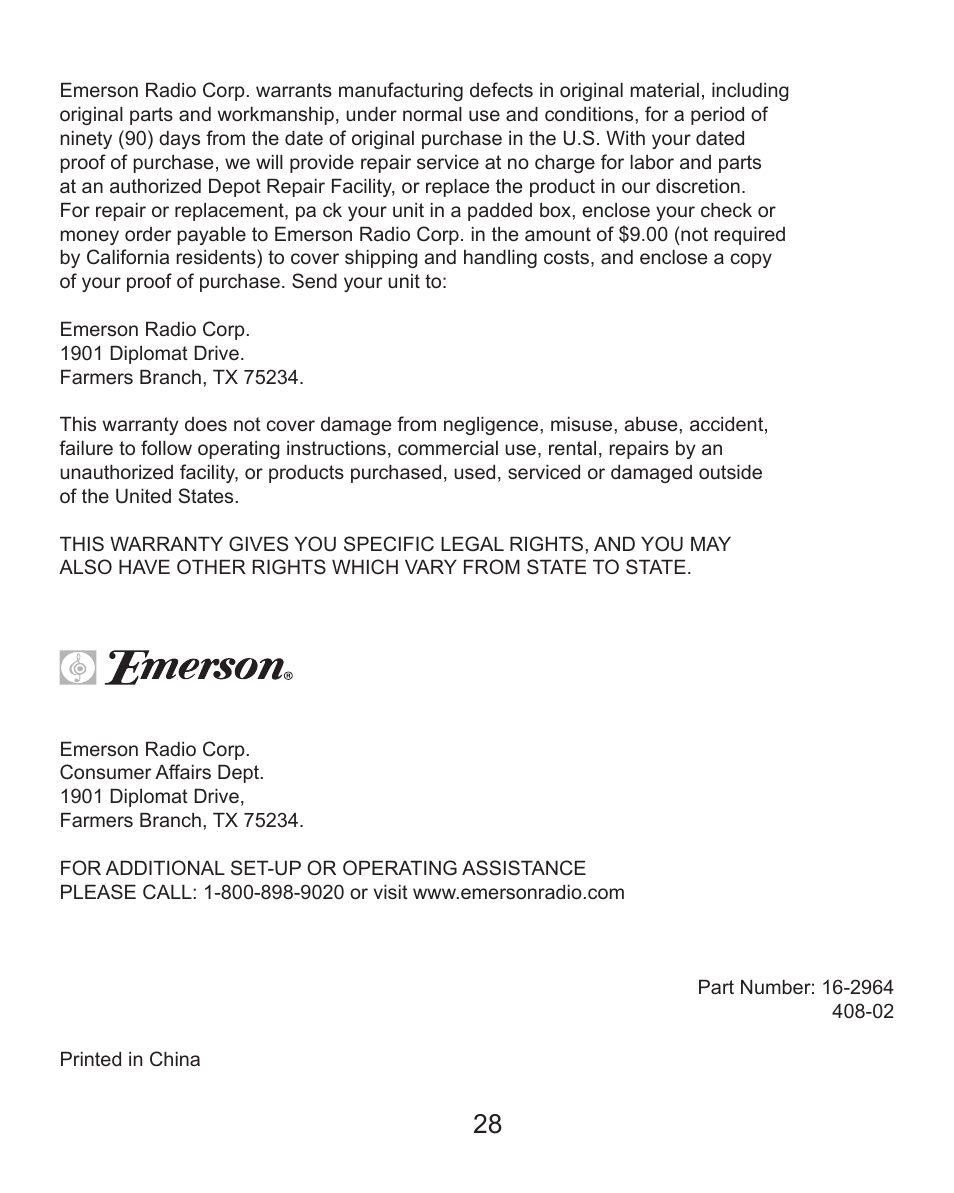 Emerson MP205 User Manual | Page 28 / 28