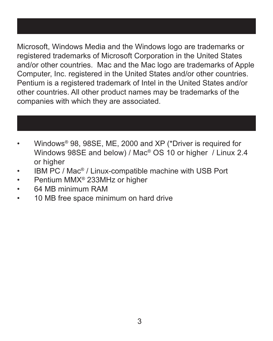 Copyright/trademarks, System requirements | Emerson MP205 User Manual | Page 3 / 28