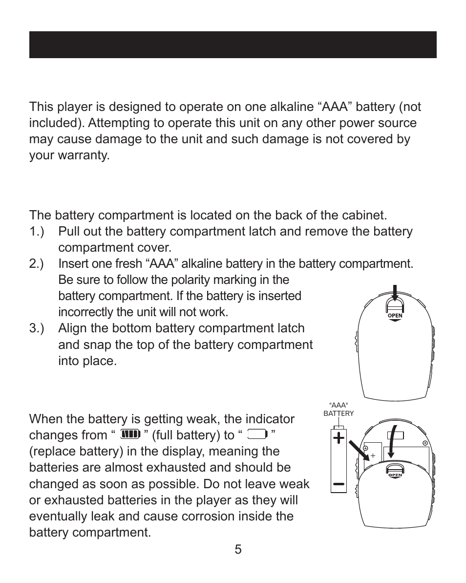 Preparation for use, Power sources, Installing the batteries | When to change the battery | Emerson MP205 User Manual | Page 5 / 28