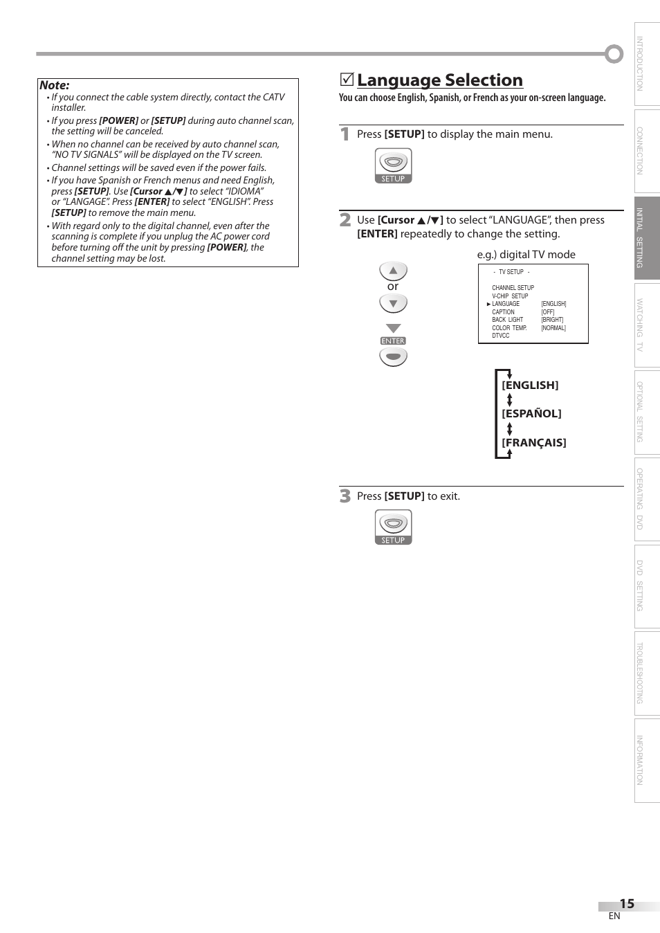 Language selection | Emerson LD200EM8 User Manual | Page 15 / 48