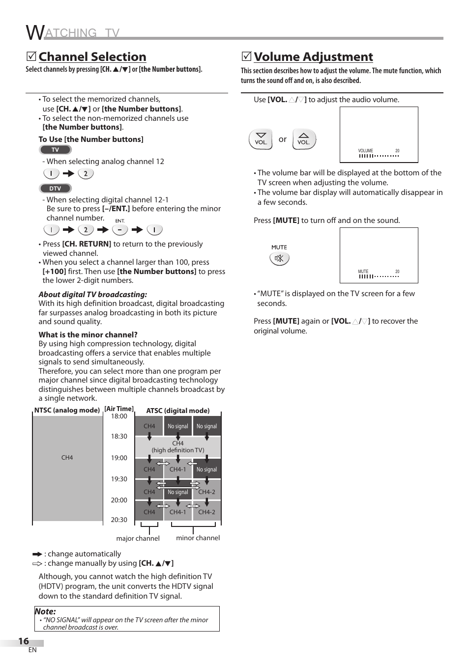 Atching tv, Channel selection, 5volume adjustment | Emerson LD200EM8 User Manual | Page 16 / 48