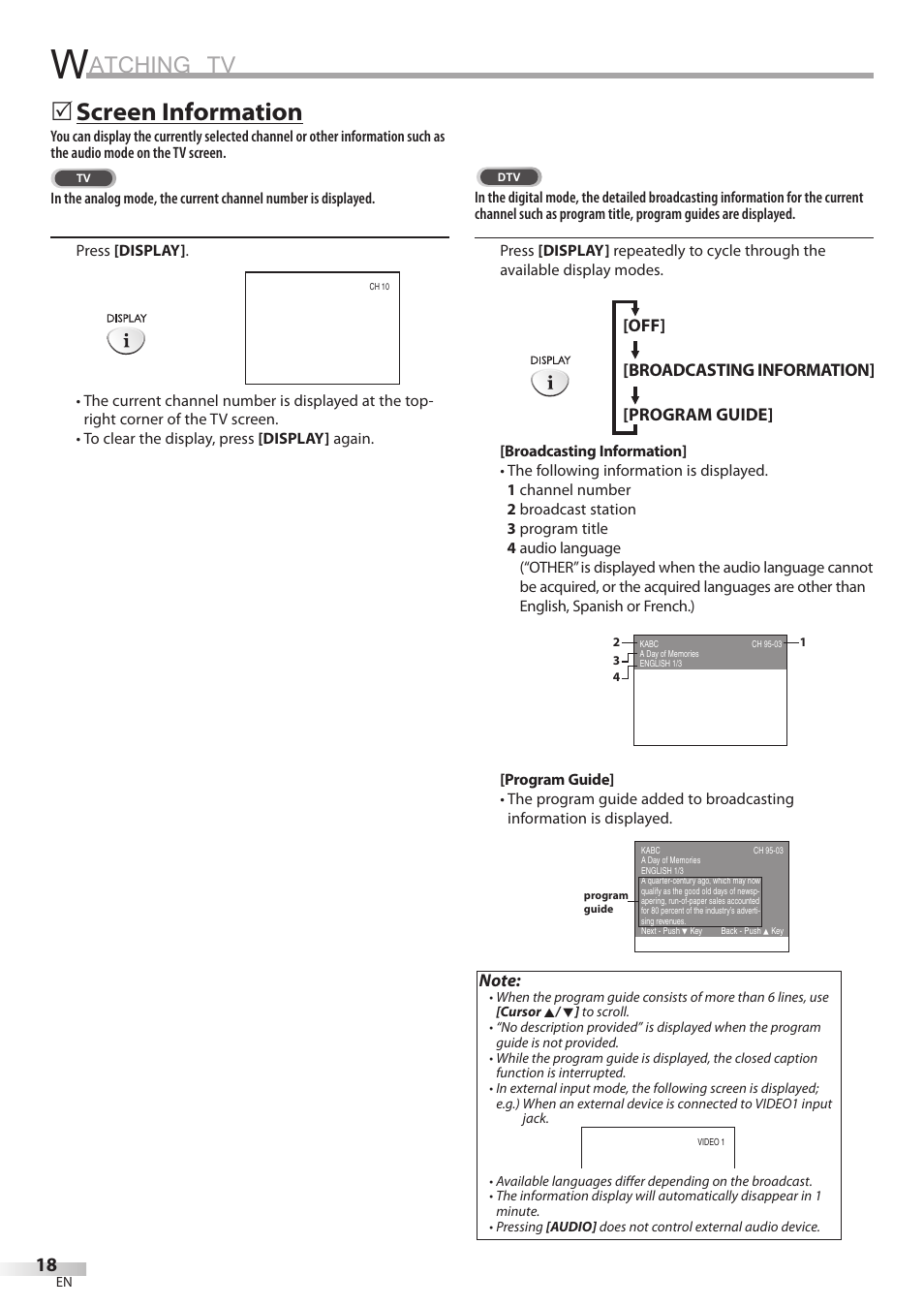 Atching tv, Screen information | Emerson LD200EM8 User Manual | Page 18 / 48