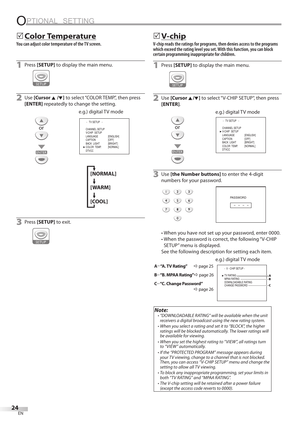 Ptional setting, Color temperature, 5v-chip | Emerson LD200EM8 User Manual | Page 24 / 48