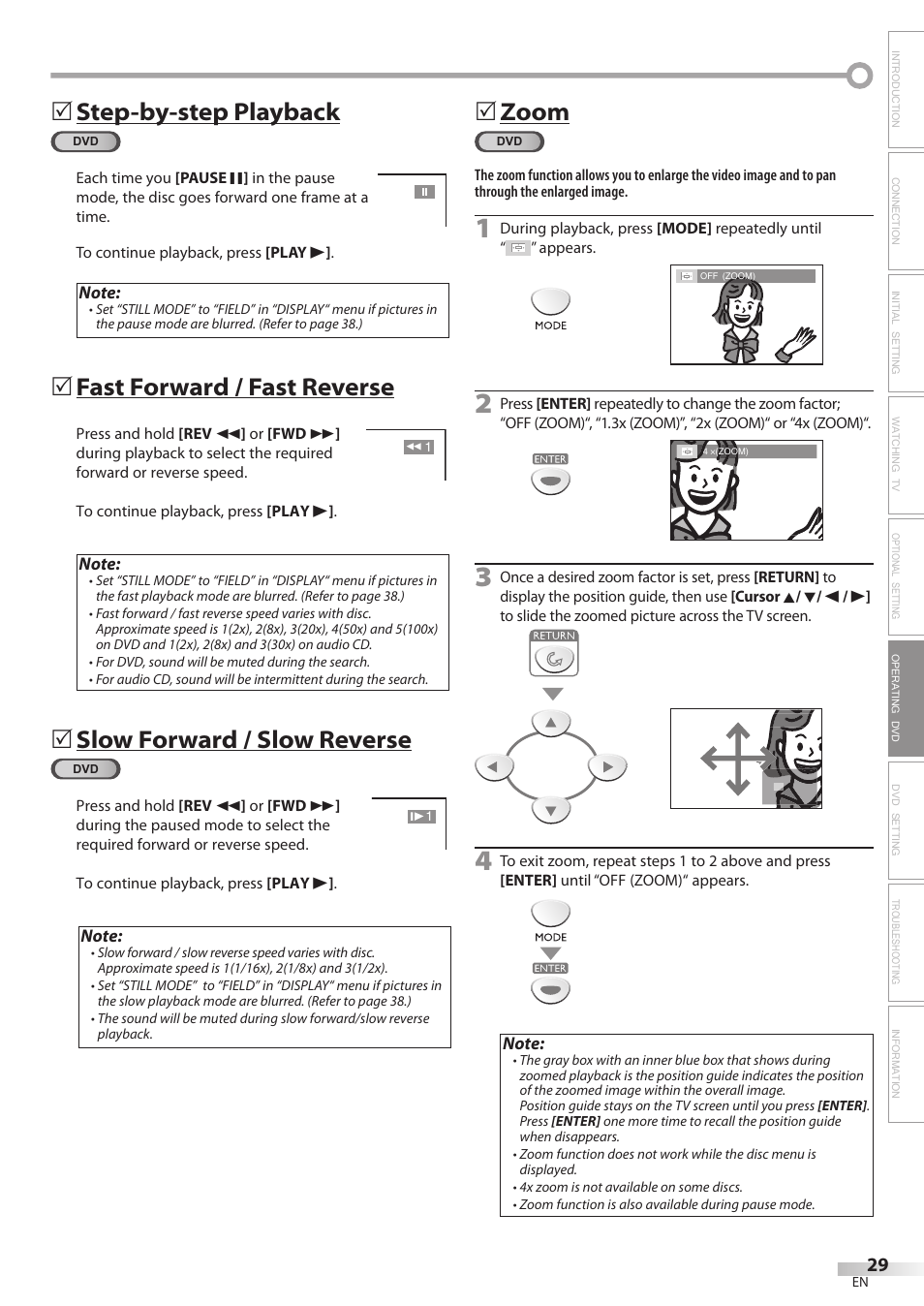 Step-by-step playback, Fast forward / fast reverse, Slow forward / slow reverse | 5zoom | Emerson LD200EM8 User Manual | Page 29 / 48