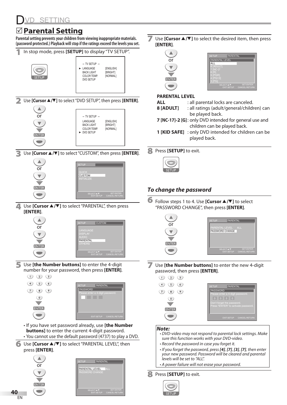 Vd setting, Parental setting | Emerson LD200EM8 User Manual | Page 40 / 48