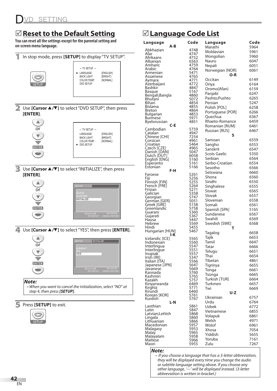 Vd setting, Reset to the default setting, 5language code list | Emerson LD200EM8 User Manual | Page 42 / 48
