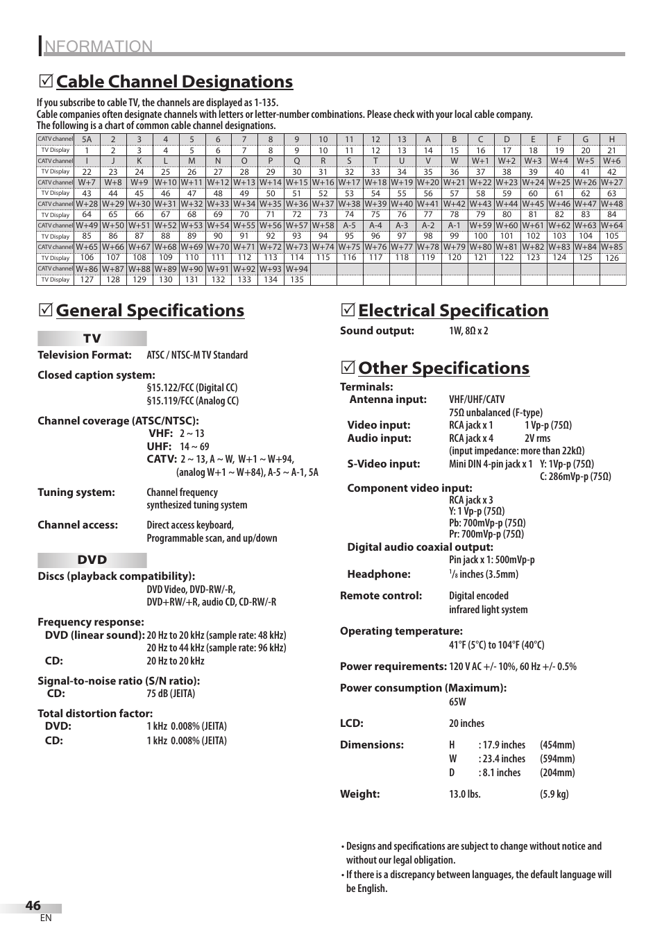 Nformation, 5electrical specification, Other specifications | Emerson LD200EM8 User Manual | Page 46 / 48