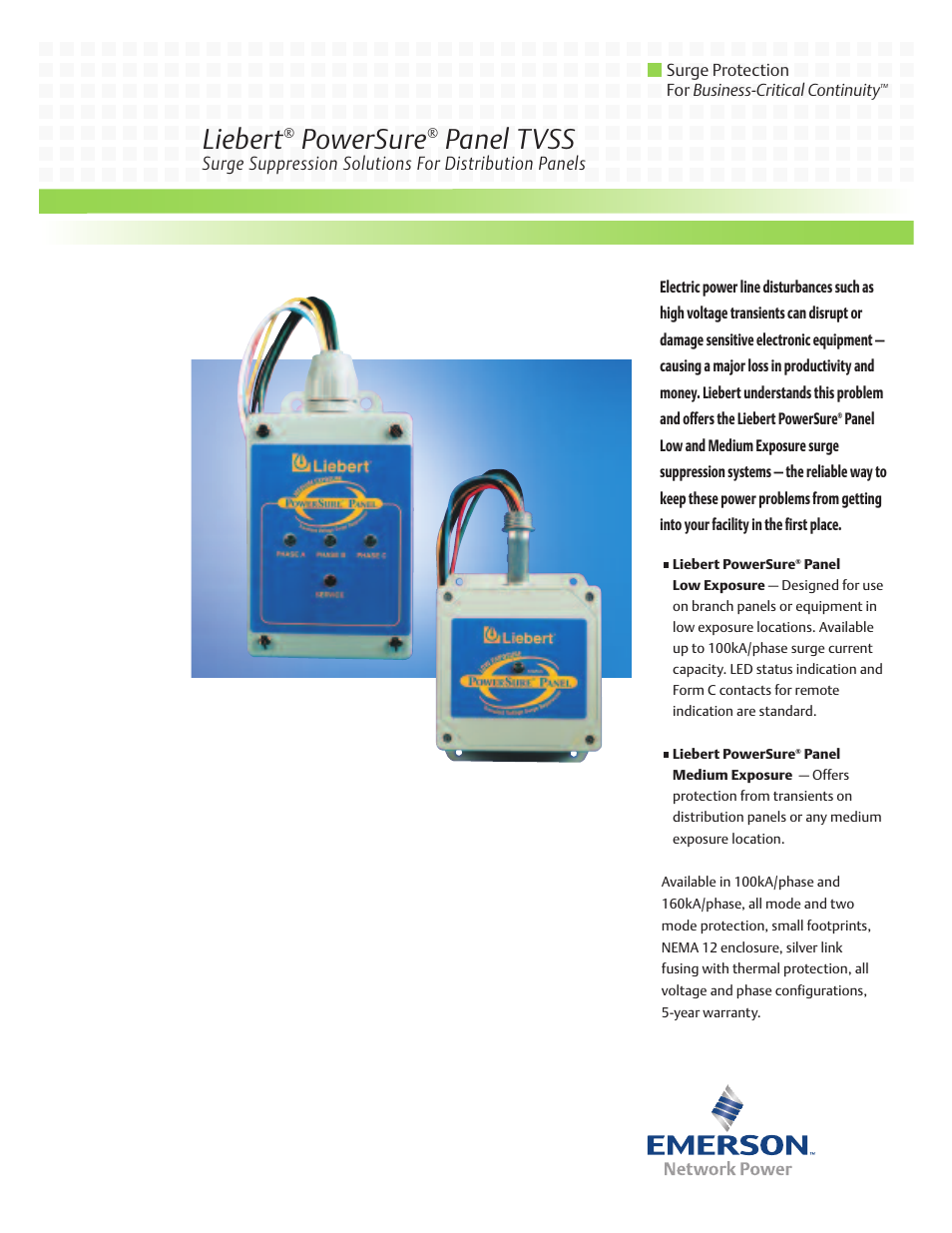 Emerson PowerSure Panel TVSS User Manual | 2 pages
