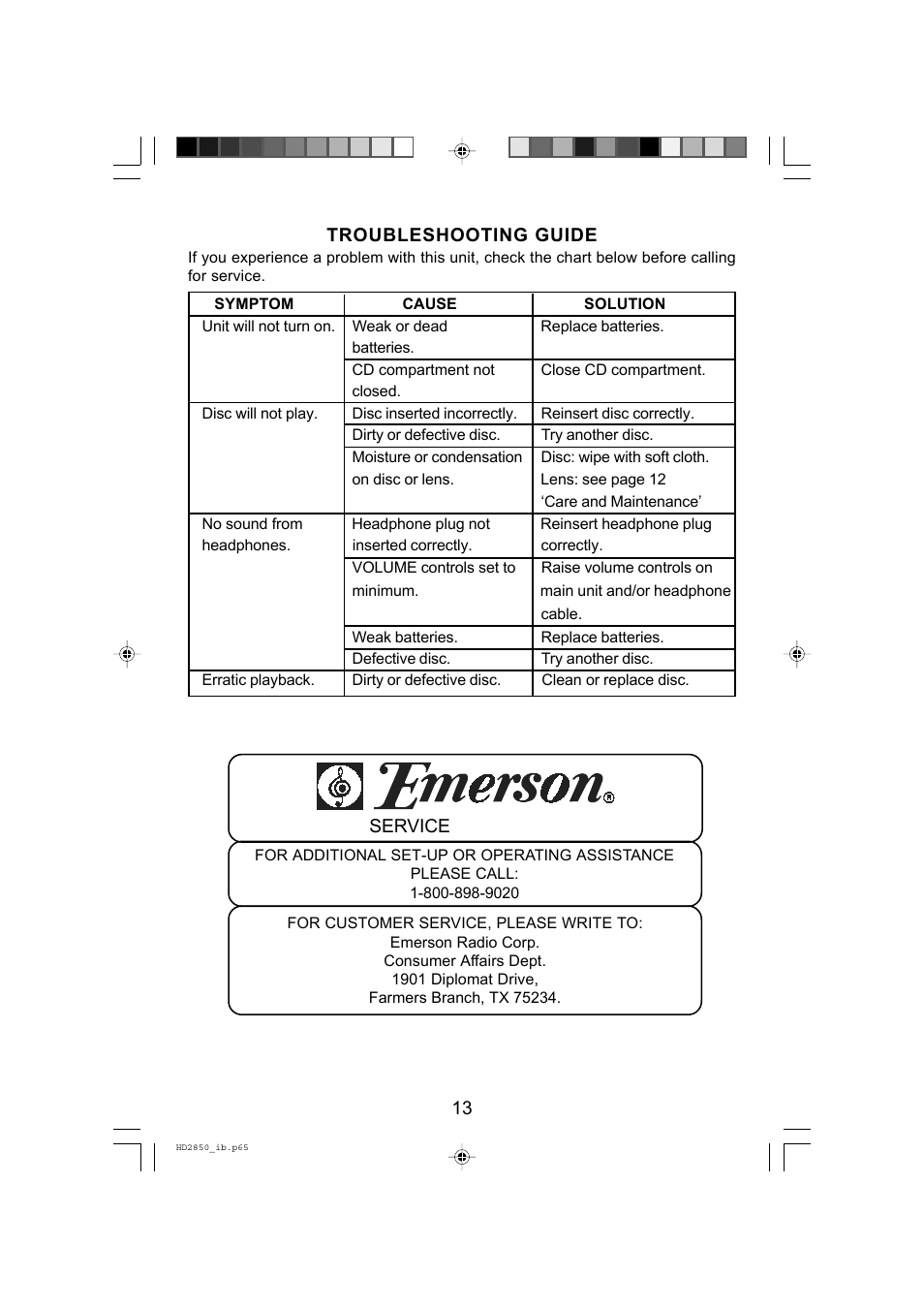 Emerson Radio HD2850 User Manual | Page 14 / 16