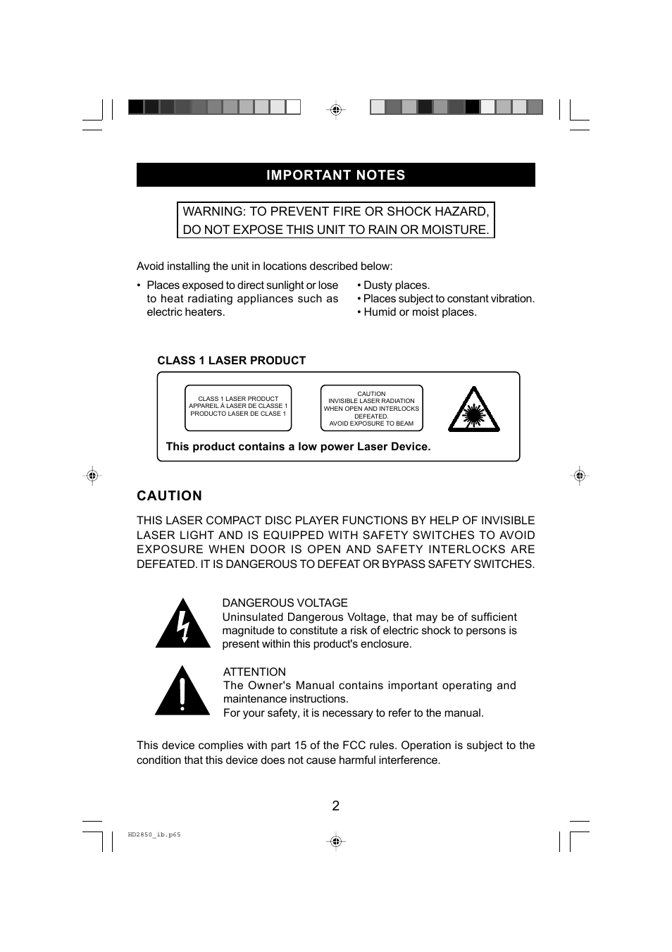 Caution | Emerson Radio HD2850 User Manual | Page 3 / 16