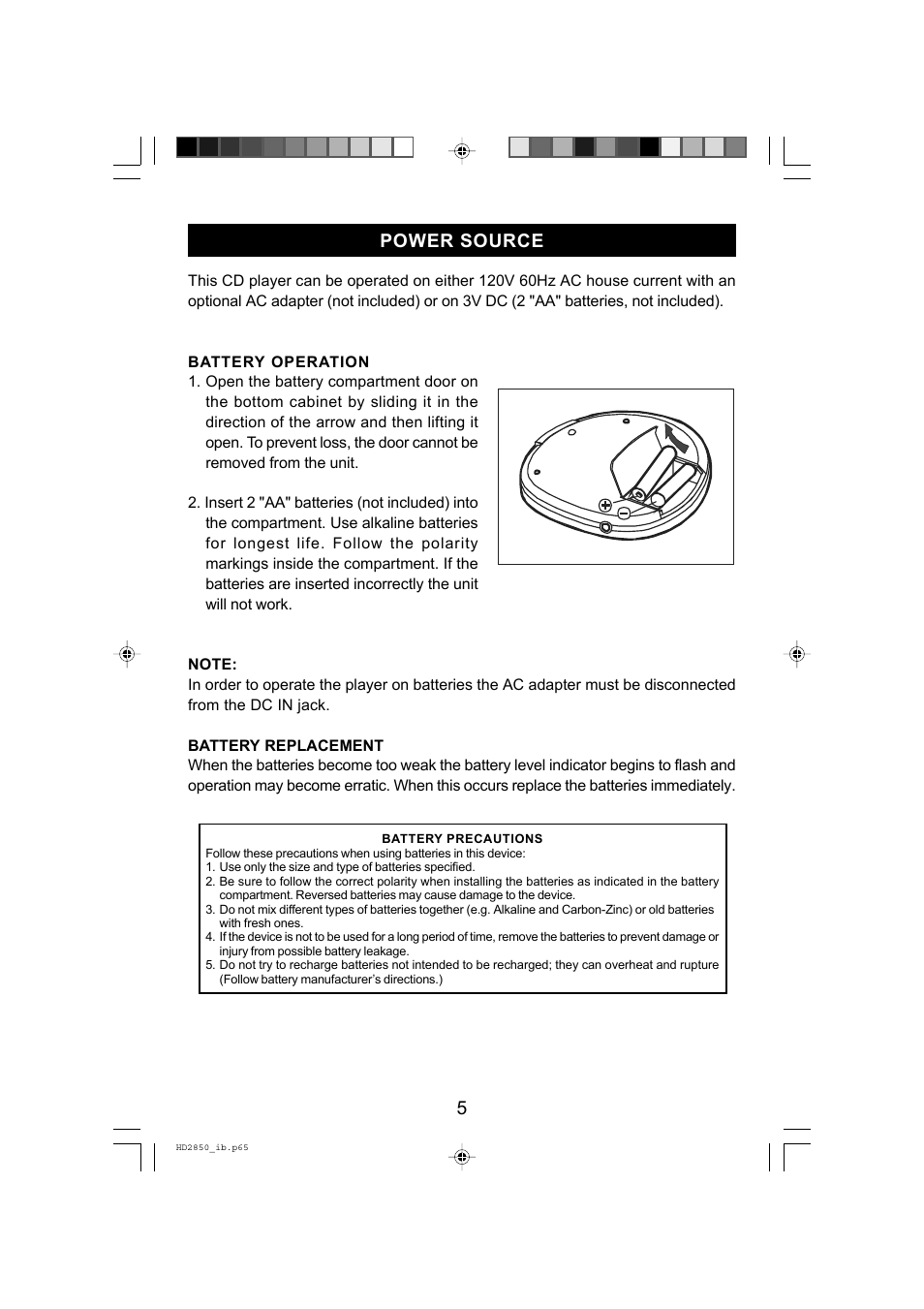 5power source | Emerson Radio HD2850 User Manual | Page 6 / 16