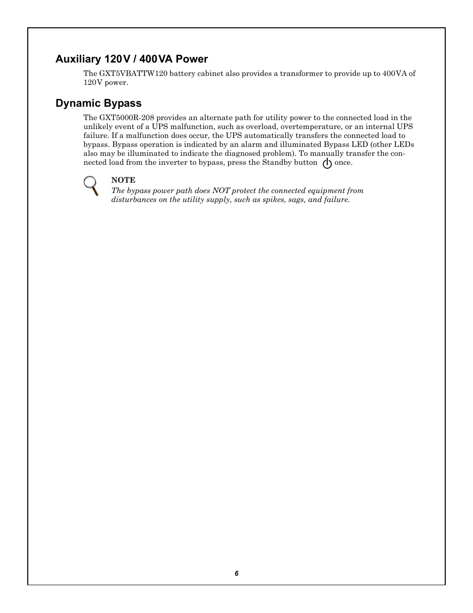 Auxiliary 120v/400va power, Dynamic bypass, Auxiliary 120v / 400va power dynamic bypass | Emerson LIEBERT GXT5000R-208 User Manual | Page 10 / 32