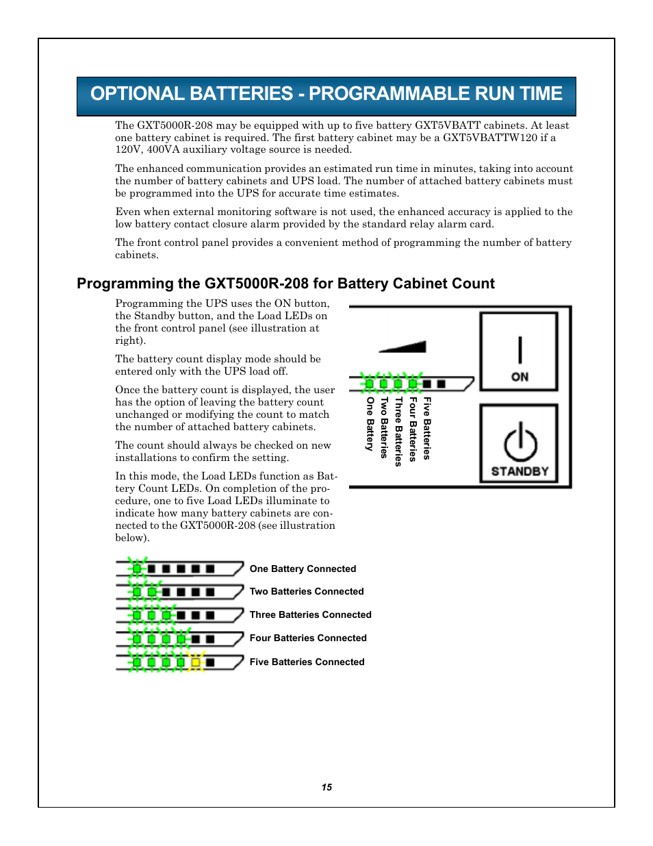 Optional batteries - programmable run time, Ptional, Atteries | Rogrammable | Emerson LIEBERT GXT5000R-208 User Manual | Page 19 / 32