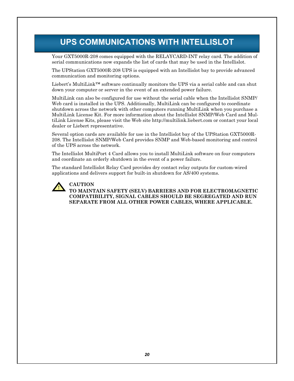 Ups communications with intellislot, Ups c, Ommunications | With, Ntellislot | Emerson LIEBERT GXT5000R-208 User Manual | Page 24 / 32