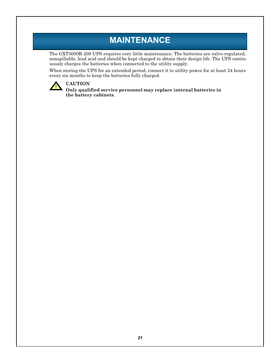Maintenance, Aintenance | Emerson LIEBERT GXT5000R-208 User Manual | Page 25 / 32