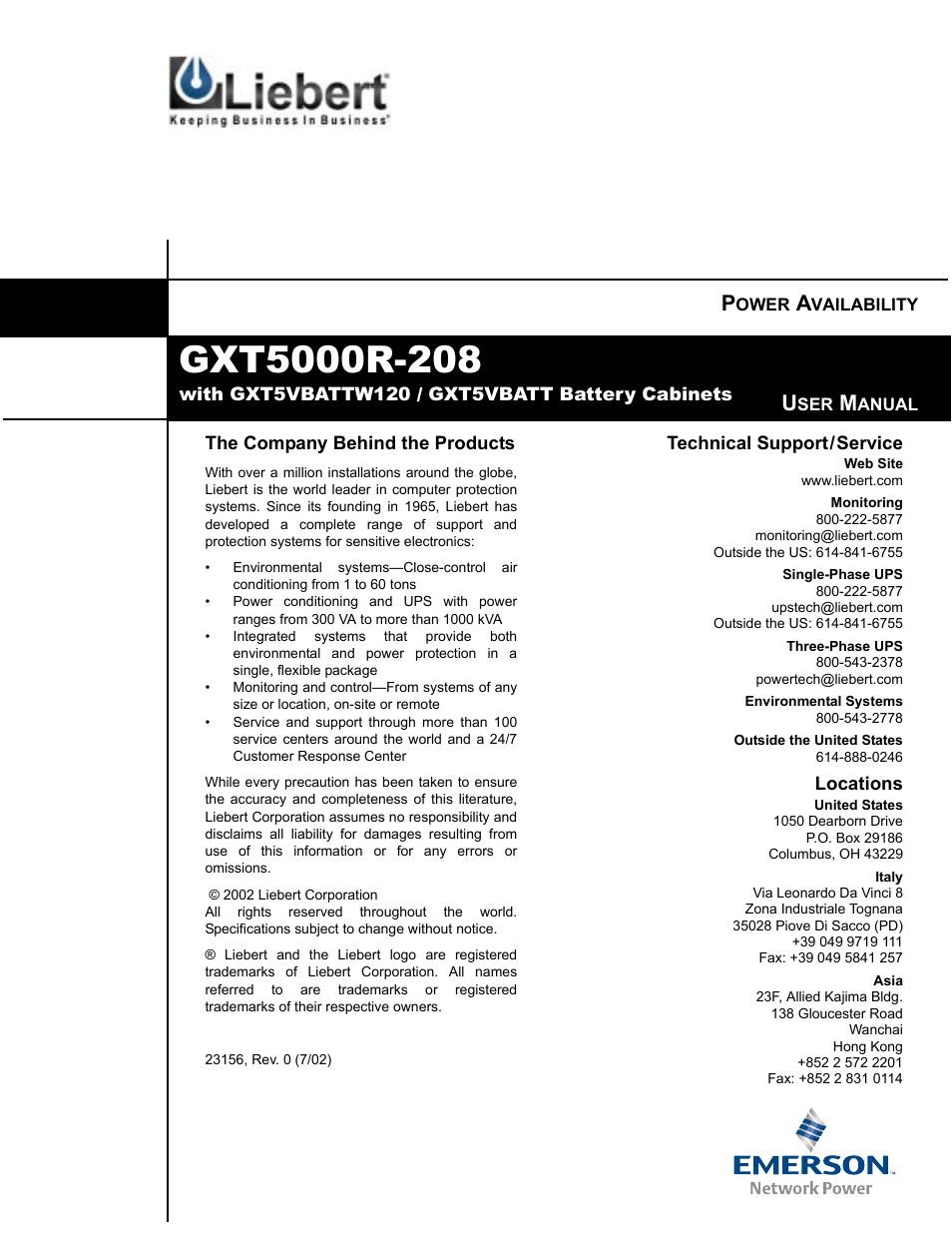 Emerson LIEBERT GXT5000R-208 User Manual | Page 32 / 32
