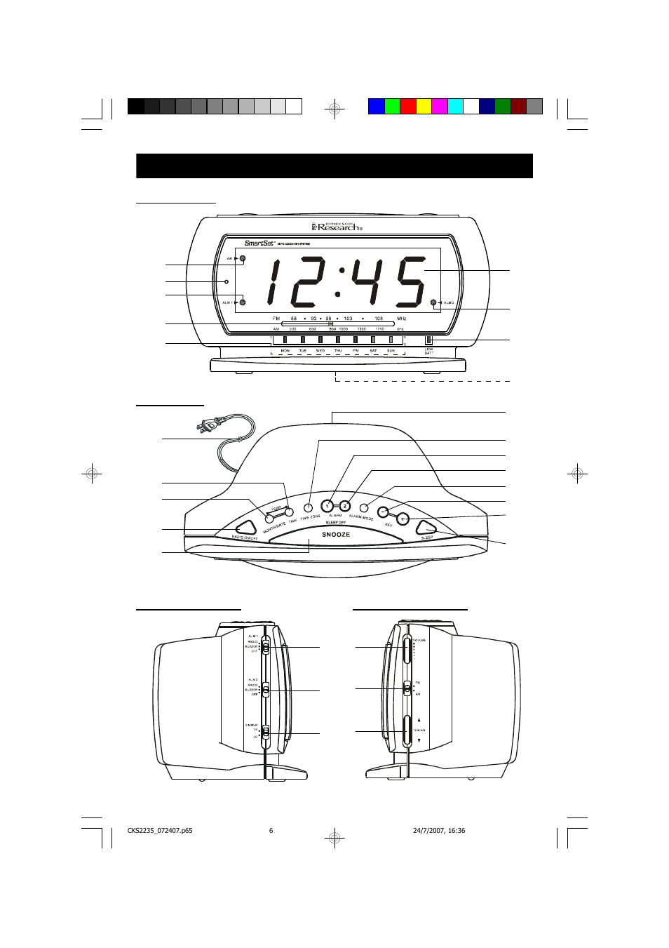 Front panel, Top panel left side panel right side panel | Emerson Radio CKS2235 User Manual | Page 7 / 26