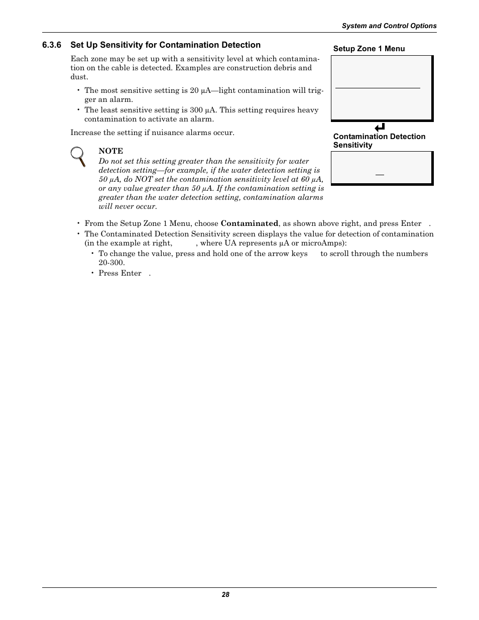 6 set up sensitivity for contamination detection, Set up sensitivity for contamination detection | Emerson Liqui-tect MC68HC16Z1 User Manual | Page 32 / 48
