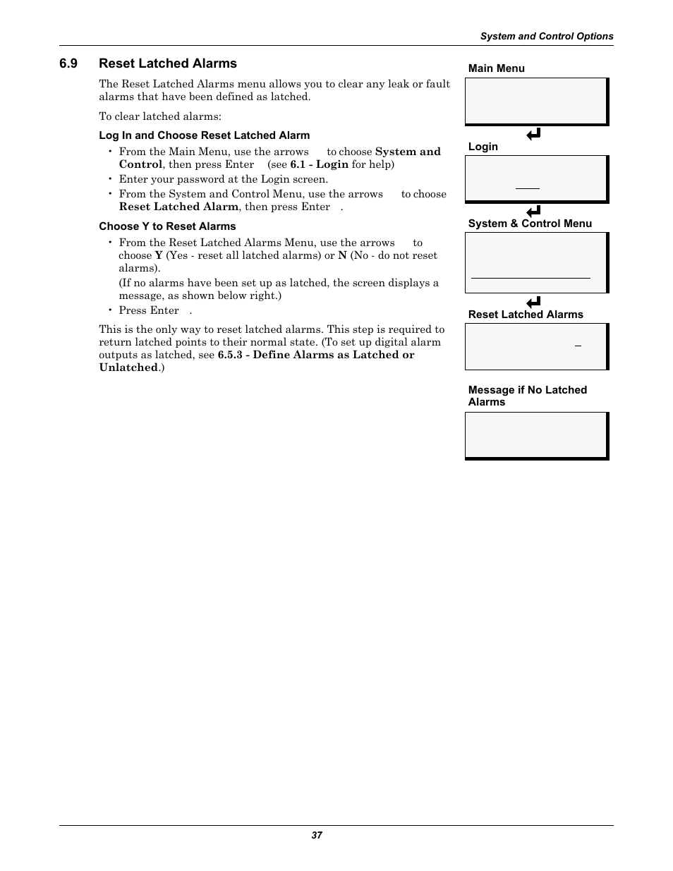 9 reset latched alarms, Reset latched alarms, Arm ( section 6.9 ) | Emerson Liqui-tect MC68HC16Z1 User Manual | Page 41 / 48