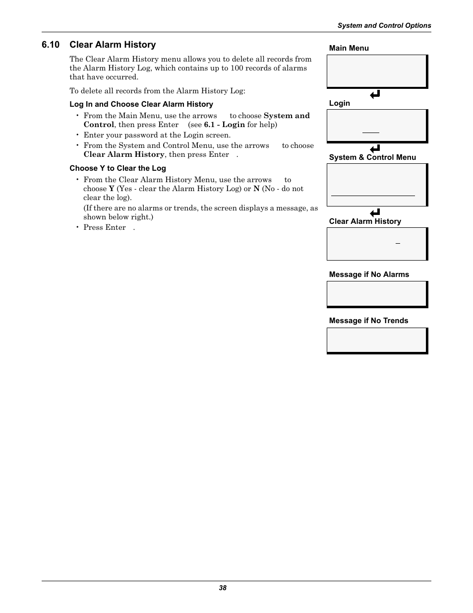 10 clear alarm history, Clear alarm history, Section 6.10 | Emerson Liqui-tect MC68HC16Z1 User Manual | Page 42 / 48