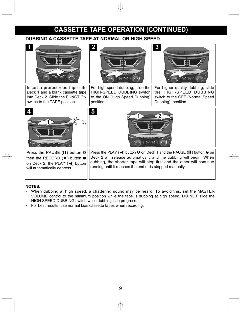 Cassette tape operation (continued) | Emerson EK215 User Manual | Page 10 / 16