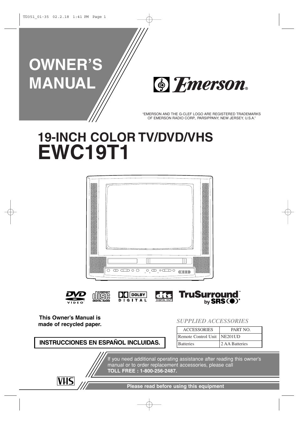 Emerson EWC19T1 User Manual | 64 pages