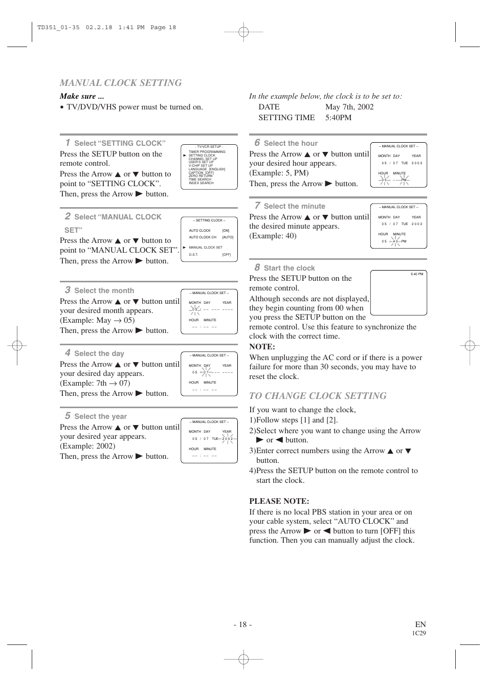 Manual clock setting, 18 - en, Make sure | Emerson EWC19T1 User Manual | Page 18 / 64