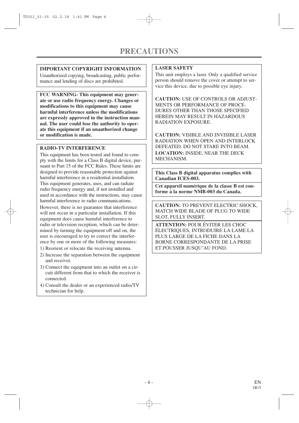 Precautions | Emerson EWC19T1 User Manual | Page 4 / 64