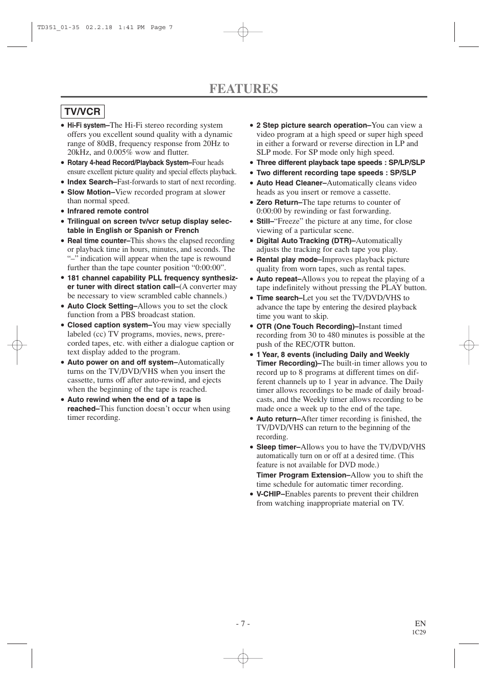 Features | Emerson EWC19T1 User Manual | Page 7 / 64