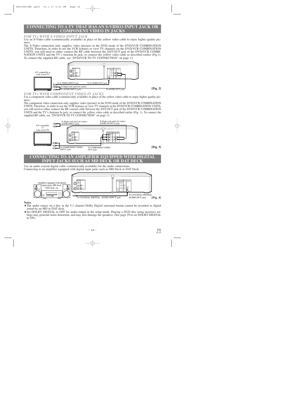 For tvs with component video in jacks, For tvs with s-video input jack, Fig. 3] [fig. 2 | 1l25 | Emerson EWD2003 User Manual | Page 14 / 44