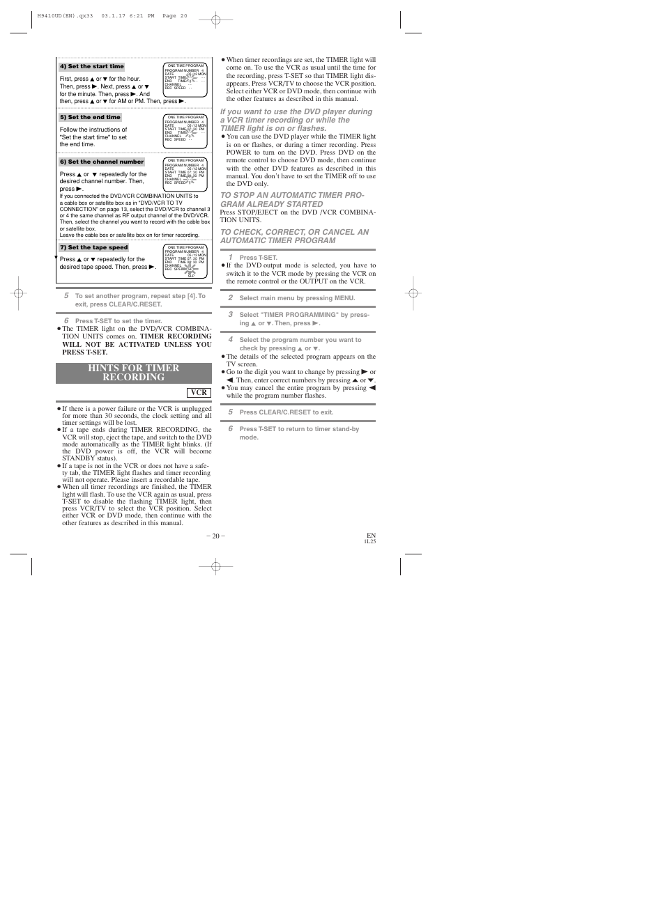Hints for timer recording | Emerson EWD2003 User Manual | Page 20 / 44