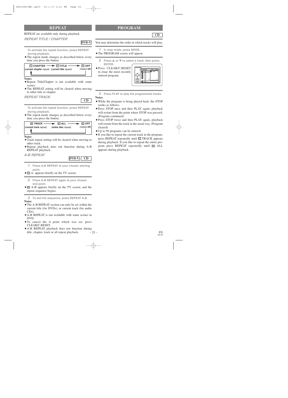 Repeat, Program | Emerson EWD2003 User Manual | Page 25 / 44