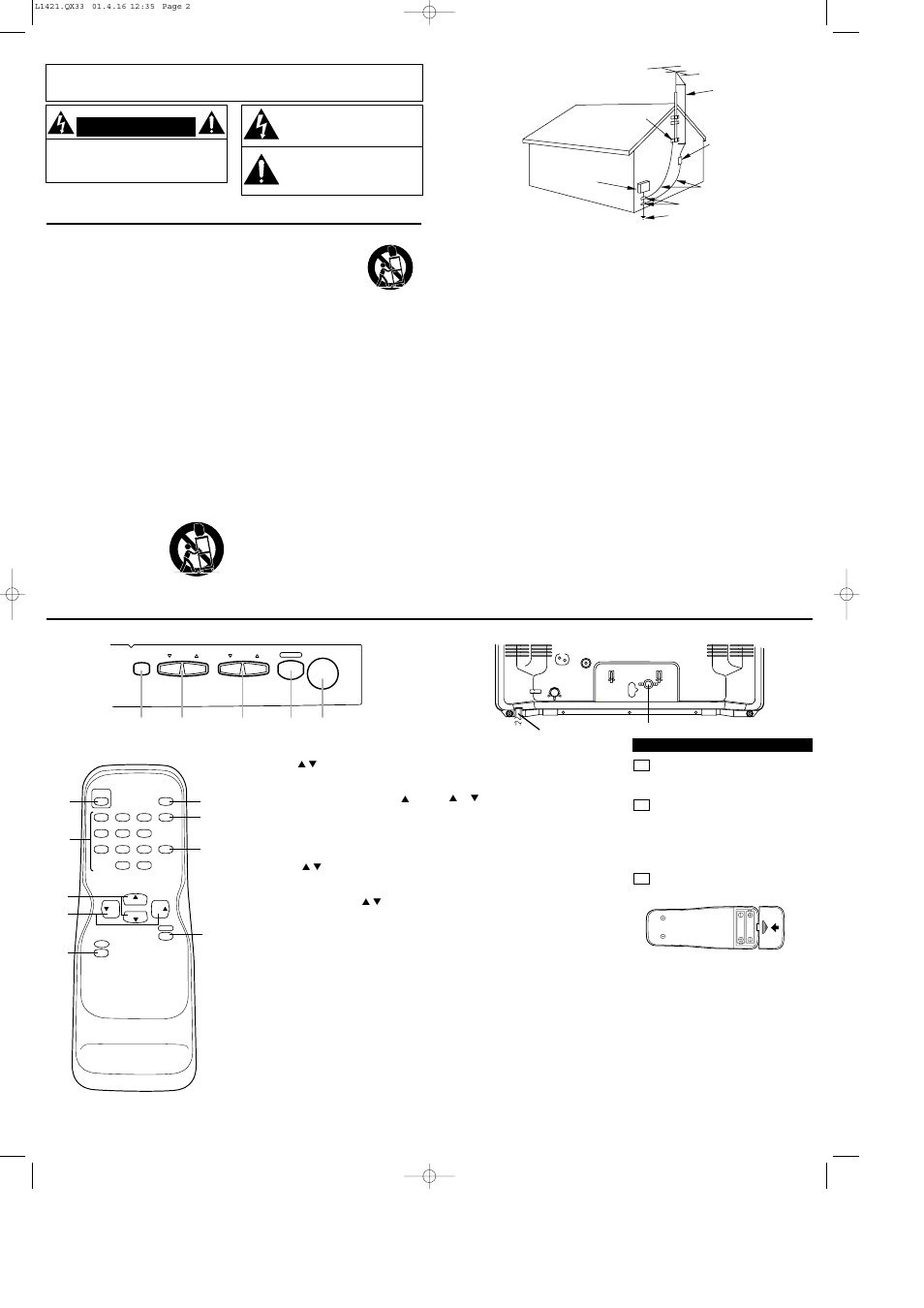 Important safeguards, Operating controls and functions, Installing the batteries | Front panel - - rear panel, Remote control | Emerson EWT1931 User Manual | Page 2 / 8