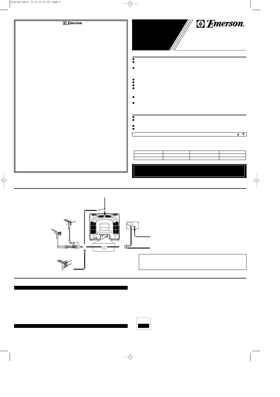 Ewt1931, Manual del usuario, Conexiones de la antena/cable precauciones | Características, Subtitulos narrativos, Ant.in | Emerson EWT1931 User Manual | Page 5 / 8