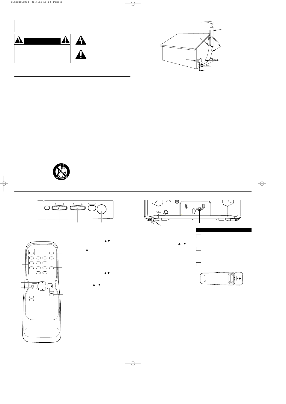Importante para su seguridad, Controles de operación y sus funciones, Instalacion de las pilas | Panel delantero - - panel trasero, Control remoto | Emerson EWT1931 User Manual | Page 6 / 8