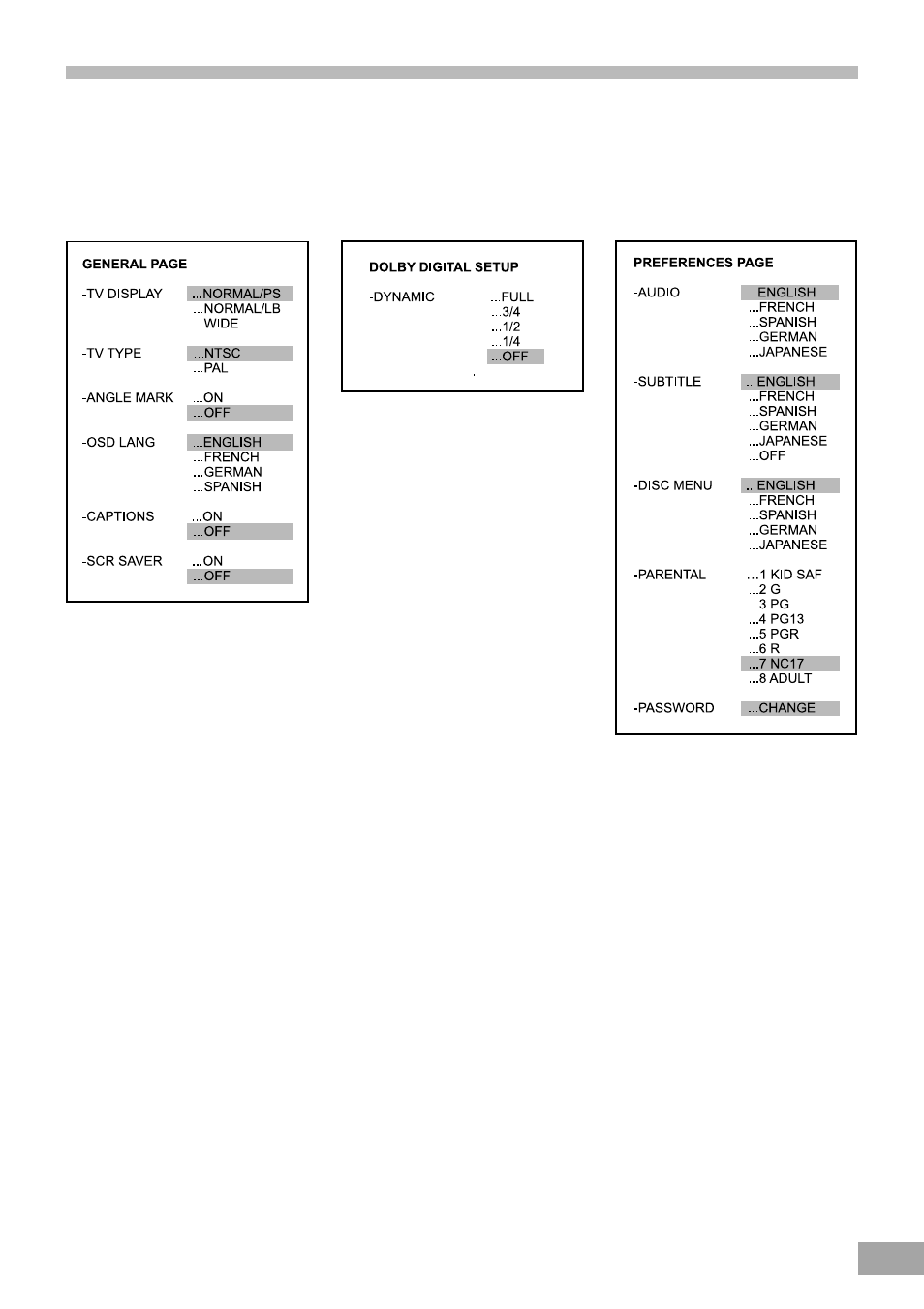 Setup menu listing | Emerson Radio AV50 User Manual | Page 29 / 44