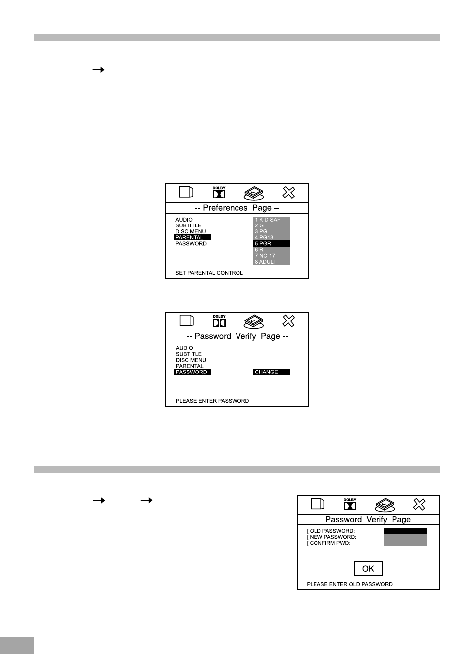 Setting the parental control level, Changing the parental control password | Emerson Radio AV50 User Manual | Page 34 / 44