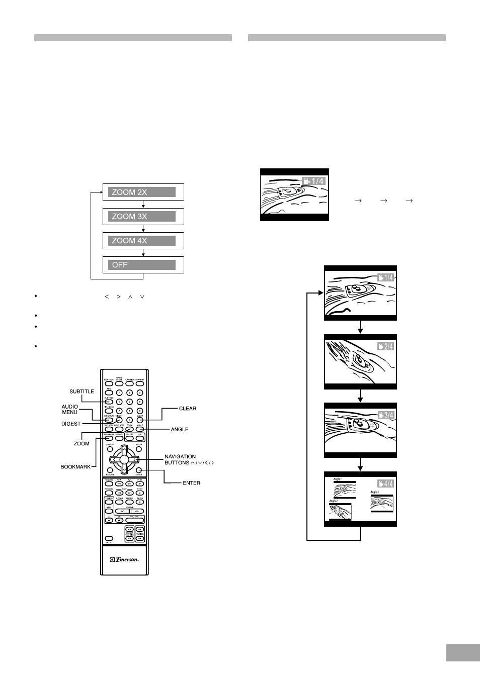 Special functions, Zoom control, Angle selection | Emerson Radio AV50 User Manual | Page 35 / 44