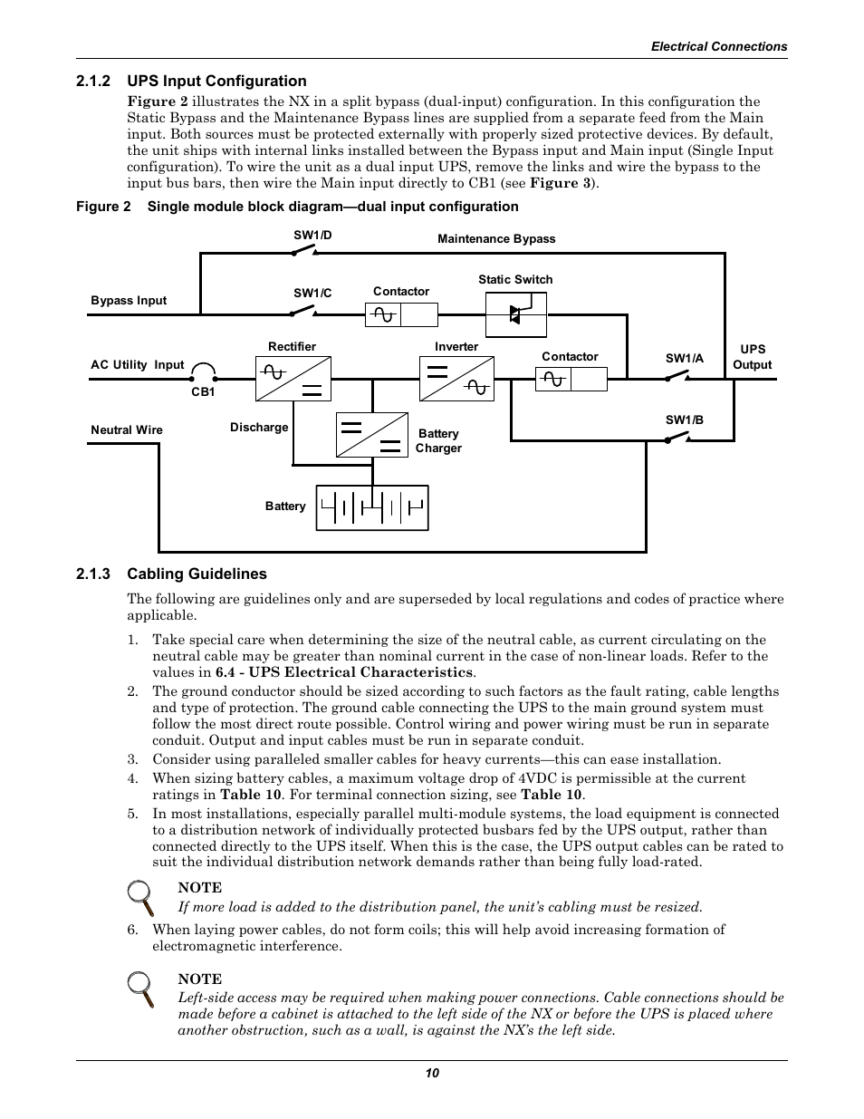 2 ups input configuration, 3 cabling guidelines, Ups input configuration | Cabling guidelines, Figure 2 | Emerson 60HZ User Manual | Page 16 / 80
