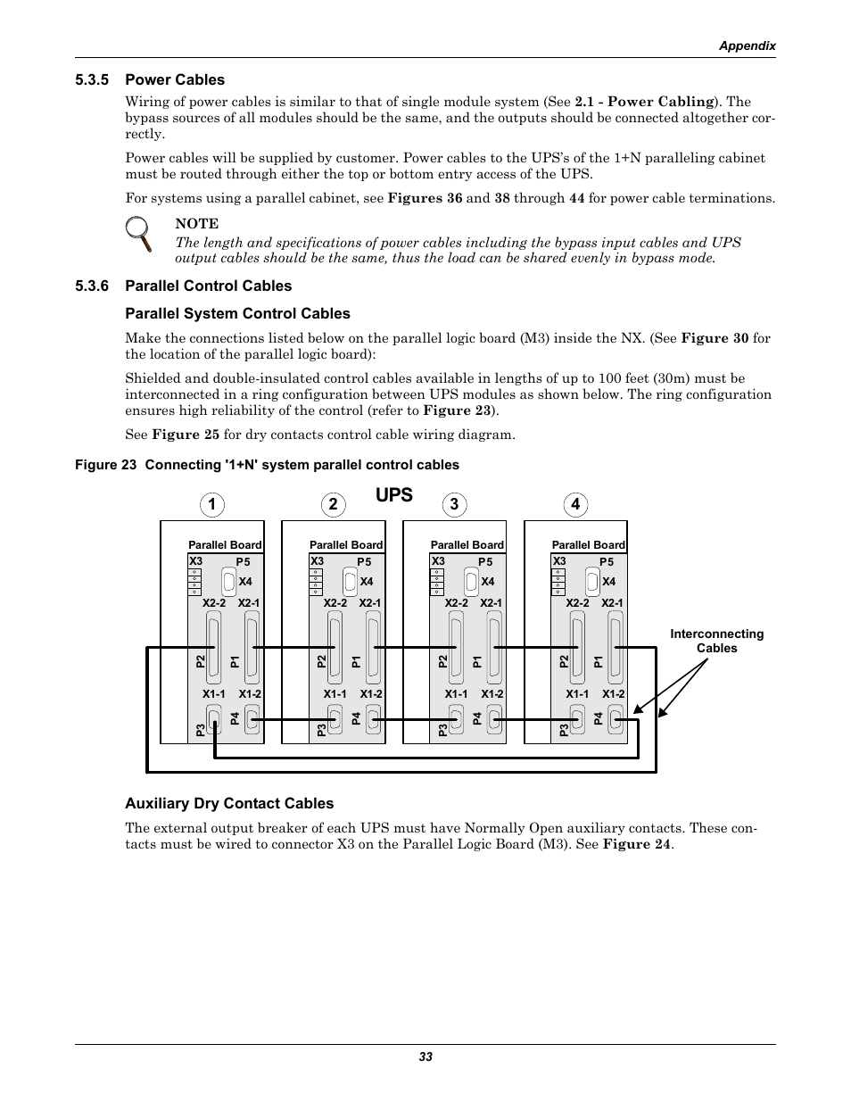 5 power cables, 6 parallel control cables, Parallel system control cables | Auxiliary dry contact cables, Power cables, Parallel control cables | Emerson 60HZ User Manual | Page 39 / 80