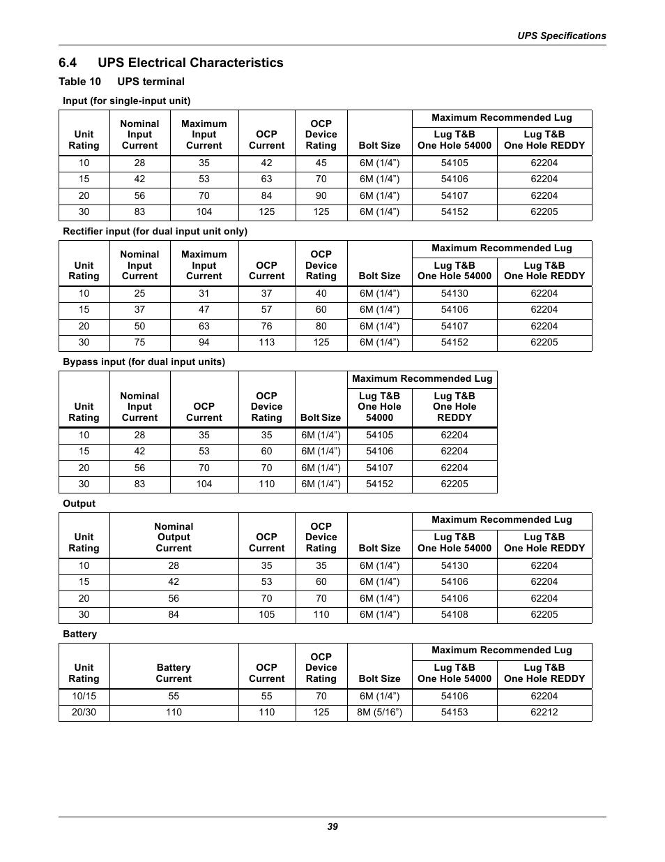4 ups electrical characteristics, Table 10 ups terminal, Ups electrical characteristics | Table 10, Ups terminal, Table 10 , wit, In table 10, To table 10, 4 - ups electrical characteristics, Ratings in table 10 . for | Emerson 60HZ User Manual | Page 45 / 80