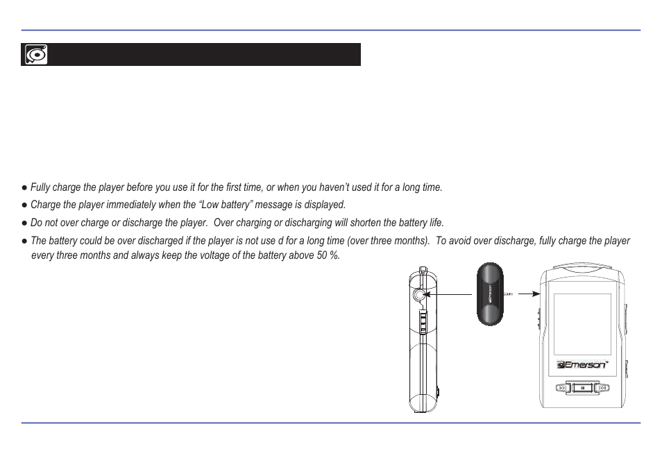 Charging the battery, Important: connecting the speaker | Emerson EMP516-2 User Manual | Page 10 / 30