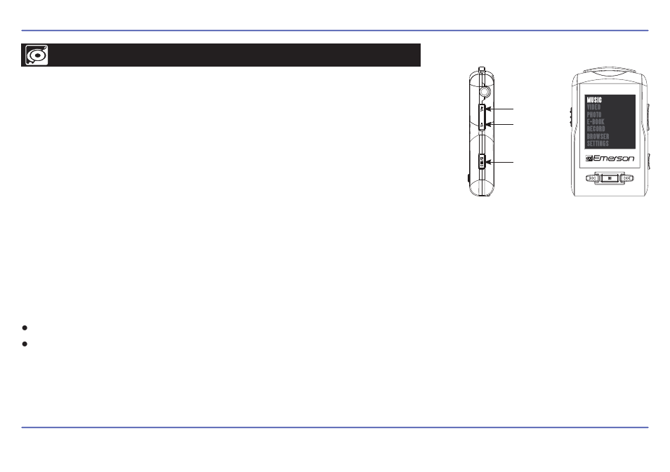 Music, Listening to music, Adjusting the volume | Emerson EMP516-2 User Manual | Page 13 / 30