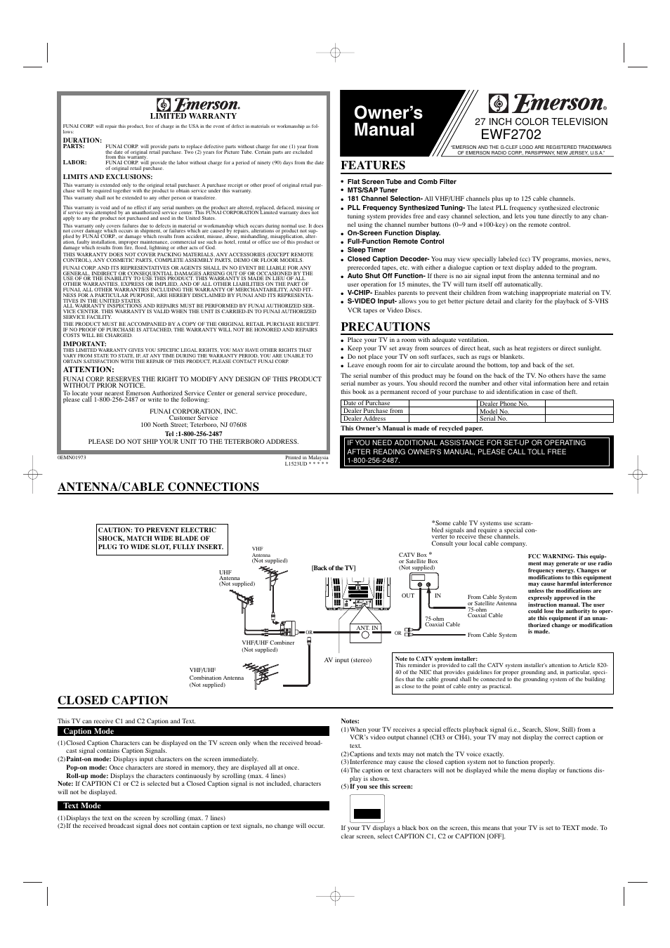 Emerson EWF2702 User Manual | 8 pages